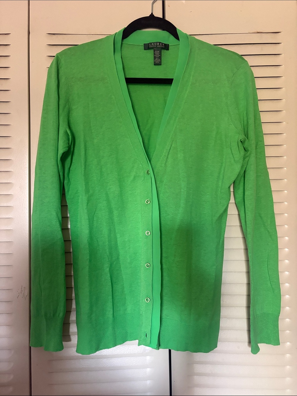 LAUREN Ralph Lauren Bright Green V-Neck Button Cardigan